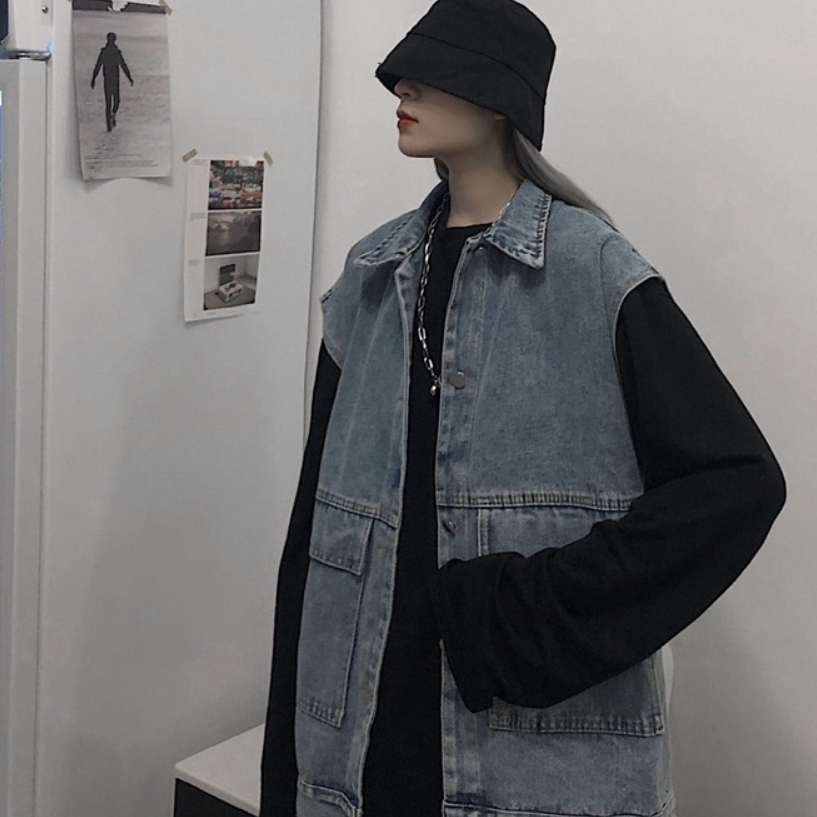 [TẶNG KẸP LÁ CỜ] Áo Gile Bò Nam Nữ Phong Cách Cá Tính Áo Khoác Jeans Dáng Rộng Ulzzang Unisex Hàn Quốc đủ size