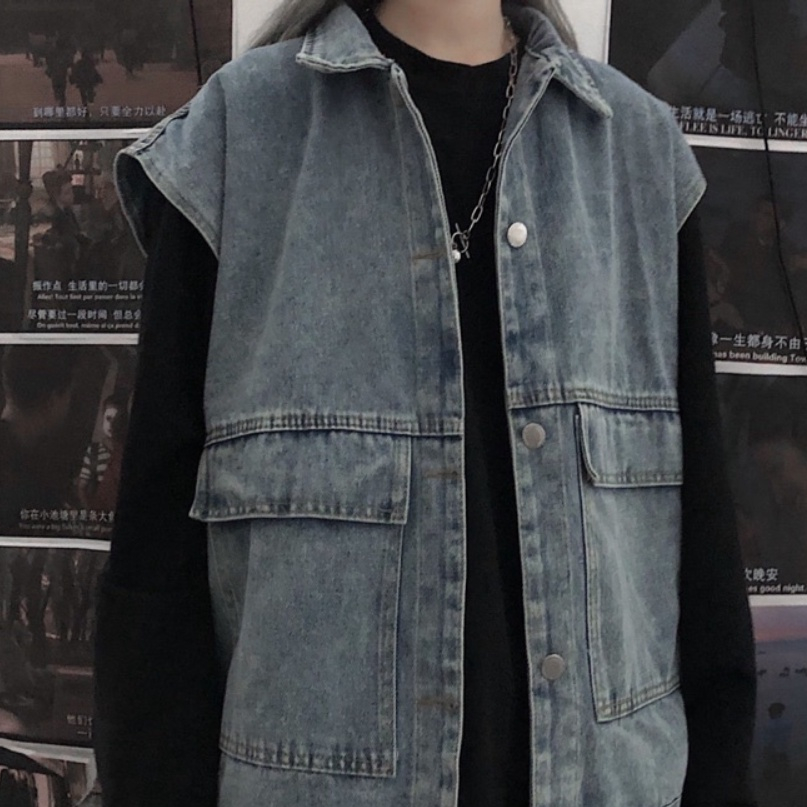 [TẶNG KẸP LÁ CỜ] Áo Gile Bò Nam Nữ Phong Cách Cá Tính Áo Khoác Jeans Dáng Rộng Ulzzang Unisex Hàn Quốc đủ size