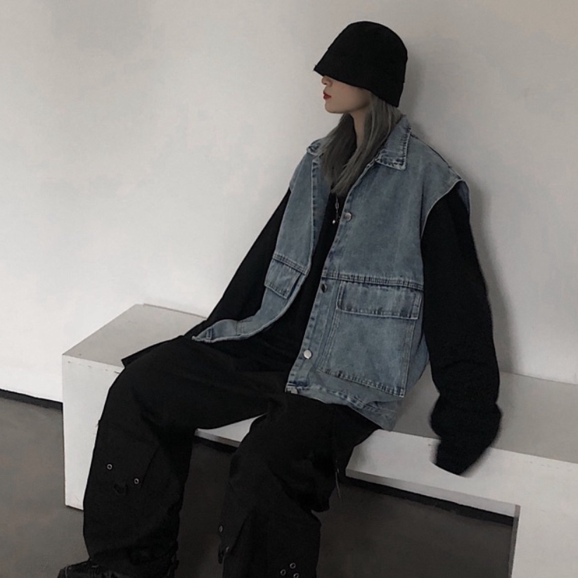 [TẶNG KẸP LÁ CỜ] Áo Gile Bò Nam Nữ Phong Cách Cá Tính Áo Khoác Jeans Dáng Rộng Ulzzang Unisex Hàn Quốc đủ size