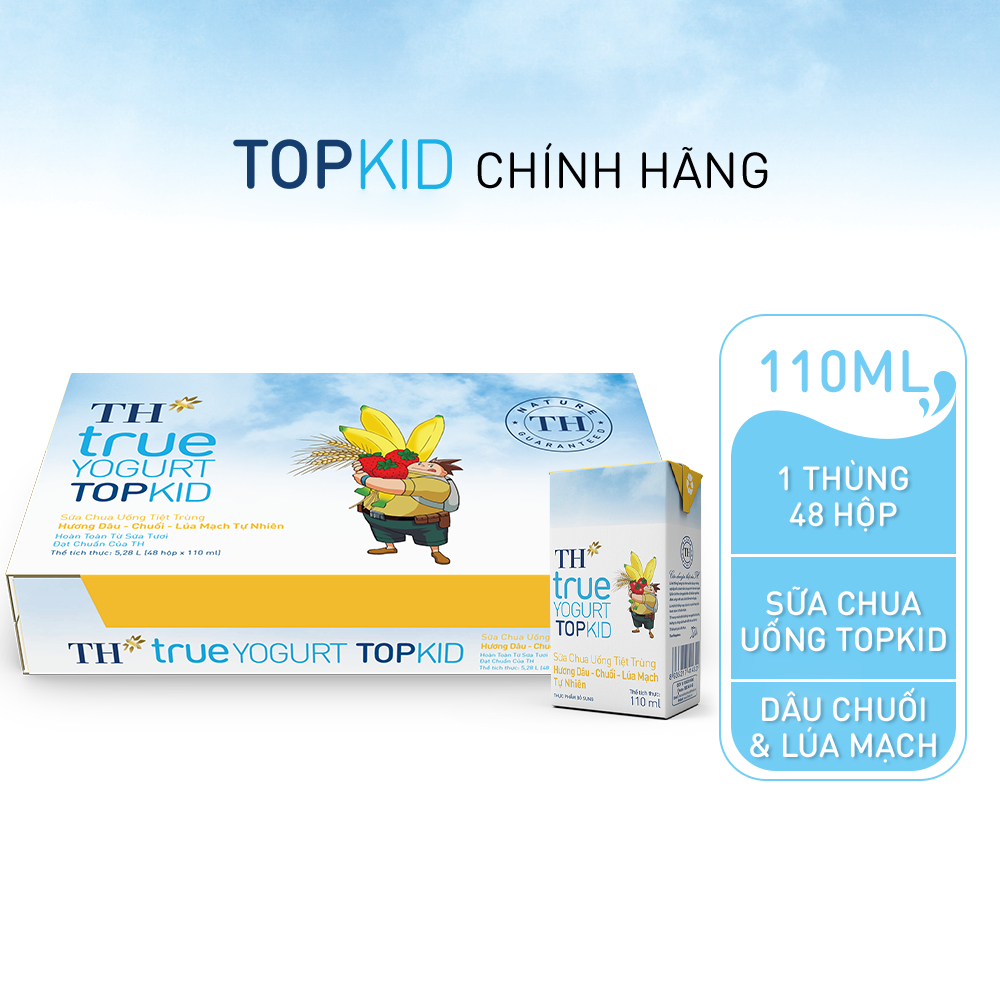 [LIVESTREAM] Thùng sữa chua uống tiệt trùng TOPKID hương dâu-chuối-lúa mạch tự nhiên 110ml x 48 hộp