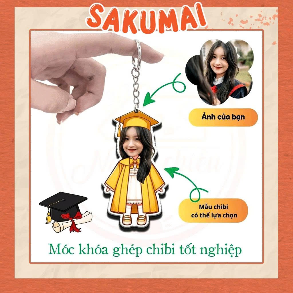 Móc Khoá Chibi, Móc Khoá Mẫu Tốt Nghiệp In 2 Mặt Acrylic Quà Tặng Bạn Bè Kỷ Niệm Cuối Cấp In Theo Yêu Cầu - SakuMai
