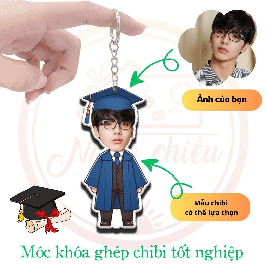 Móc Khoá Chibi, Móc Khoá Mẫu Tốt Nghiệp In 2 Mặt Acrylic Quà Tặng Bạn Bè Kỷ Niệm Cuối Cấp In Theo Yêu Cầu - SakuMai