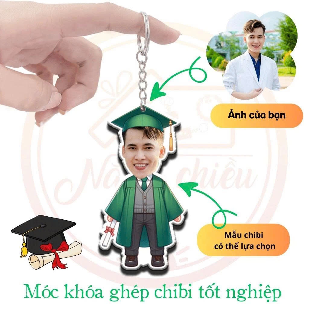 Móc Khoá Chibi, Móc Khoá Mẫu Tốt Nghiệp In 2 Mặt Acrylic Quà Tặng Bạn Bè Kỷ Niệm Cuối Cấp In Theo Yêu Cầu - SakuMai