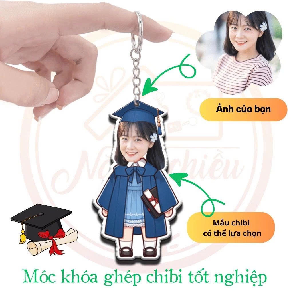Móc Khoá Chibi, Móc Khoá Mẫu Tốt Nghiệp In 2 Mặt Acrylic Quà Tặng Bạn Bè Kỷ Niệm Cuối Cấp In Theo Yêu Cầu - SakuMai