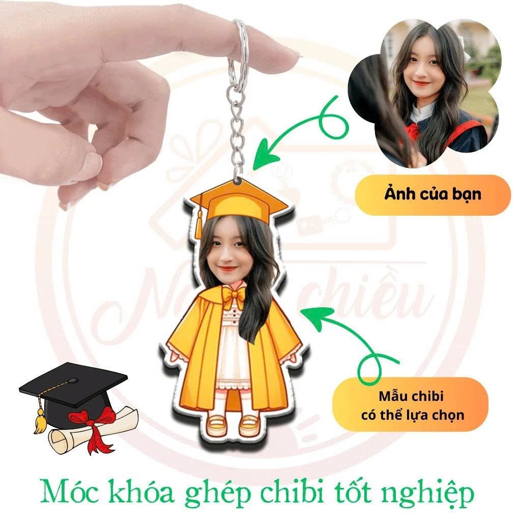 Móc Khoá Chibi, Móc Khoá Mẫu Tốt Nghiệp In 2 Mặt Acrylic Quà Tặng Bạn Bè Kỷ Niệm Cuối Cấp In Theo Yêu Cầu - SakuMai