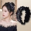 HT008 Băng đô cài tóc đính đá lấp lánh, Bờm cài tóc xếp ly phối nhung đen sang chảnh HT008