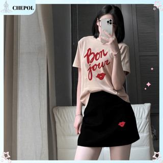 Set ( Áo Thun Be + Chân Váy Ngắn ) Áo phông Nữ Chepol Unisex cổ tròn, chất cotton co dãn 2 chiều có bigsize CP_x6476