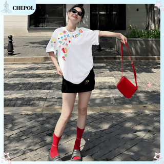 Set ( Áo Thun Trắng + Chân Váy Ngắn ) Áo Phông Chepol Unisex, Cổ Tròn, Tay ngắn, chất cotton co dãn 2 chiều CP_x7005