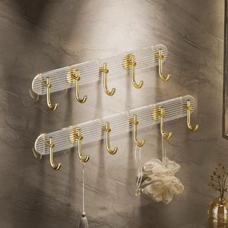 Thanh 6 móc dán tường liền mạch màu vàng sang trọng,móc treo tường mẫu mới