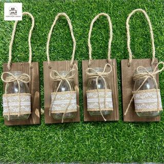Bảng gỗ kèm lọ thủy tinh OABU decor treo tường, trồng cây thủy sinh, bảng 10x17cm, lọ 200ml 03_A_nâu