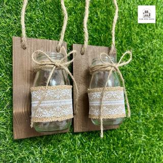 Bảng gỗ kèm lọ thủy tinh OABU decor treo tường, trồng cây thủy sinh, bảng 10x17cm, lọ 200ml 03_A_nâu
