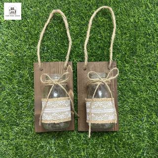 Bảng gỗ kèm lọ thủy tinh OABU decor treo tường, trồng cây thủy sinh, bảng 10x17cm, lọ 200ml 03_A_nâu