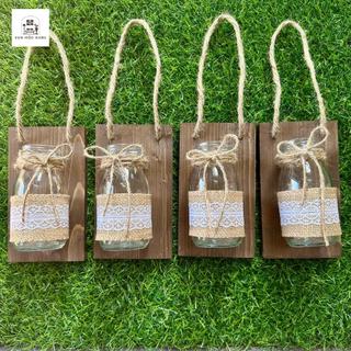 Bảng gỗ kèm lọ thủy tinh OABU decor treo tường, trồng cây thủy sinh, bảng 10x17cm, lọ 200ml 03_B_nâu