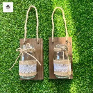 Bảng gỗ kèm lọ thủy tinh OABU decor treo tường, trồng cây thủy sinh, bảng 10x17cm, lọ 200ml 03_B_nâu