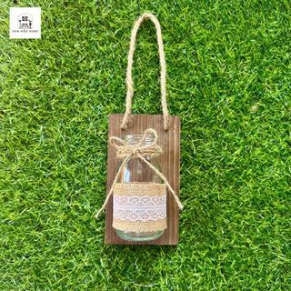 Bảng gỗ kèm lọ thủy tinh OABU decor treo tường, trồng cây thủy sinh, bảng 10x17cm, lọ 200ml 03_B_nâu