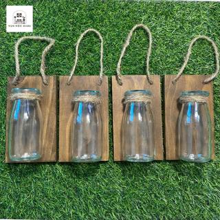 Bảng gỗ kèm lọ thủy tinh OABU decor treo tường, trồng cây thủy sinh BG_03 gỗ nâu