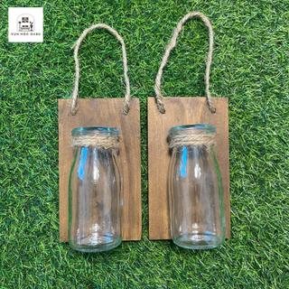 Bảng gỗ kèm lọ thủy tinh OABU decor treo tường, trồng cây thủy sinh BG_03 gỗ nâu