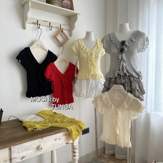 LT - Áo len nữ vạt bèo cộc tay xinh xắn, chất len giấy mềm mỏng free size 1032