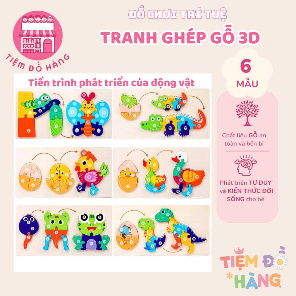 Bộ Ghép 3D Sự Trưởng Thành Của Động Vật, Đồ Chơi Trí Tuệ Cho Bé
