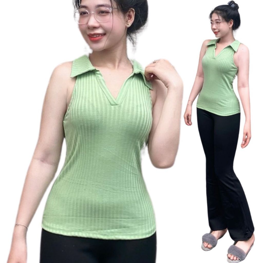 Áo thun nữ cổ trụ bigsize áo thun sát nách mặc hè mát thoải mái ESHOP Áo Nữ Kiểu Polo MS242