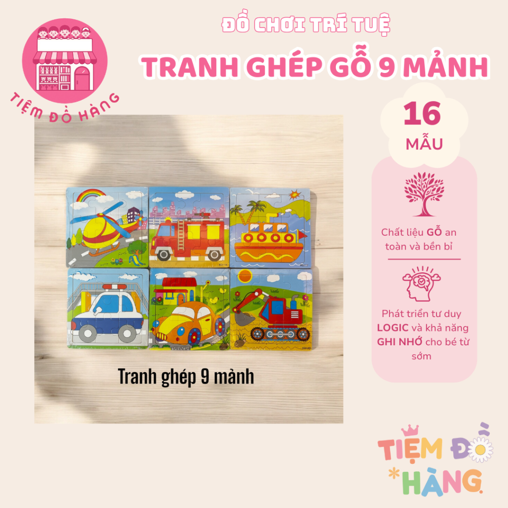 Đồ Chơi Gỗ Tranh Ghép Hình Gỗ 9 Miếng, Đồ Chơi Phát Triển Trí Tuệ Cho Bé
