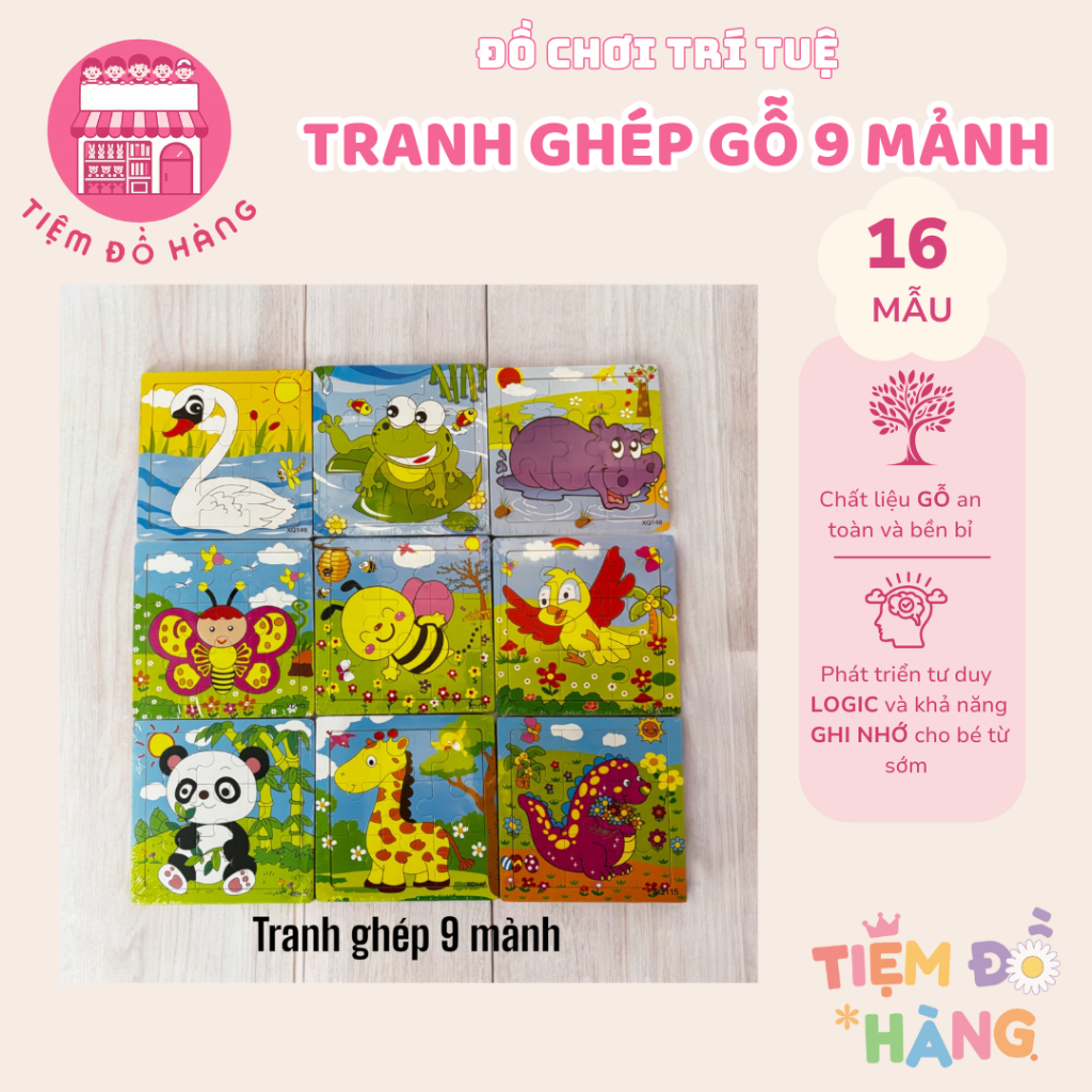 Đồ Chơi Gỗ Tranh Ghép Hình Gỗ 9 Miếng, Đồ Chơi Phát Triển Trí Tuệ Cho Bé