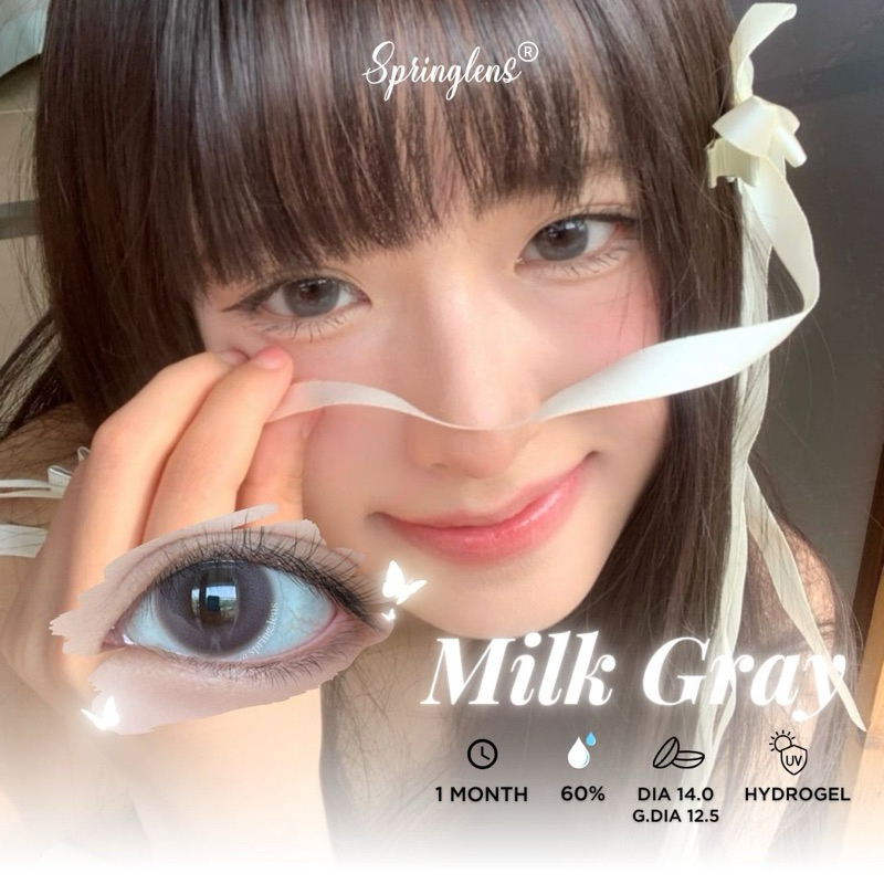 Kính áp tròng Milk Gray xám sữa hiệu ứng giọt nhẹ tự nhiên 1 tháng | Spring Lens