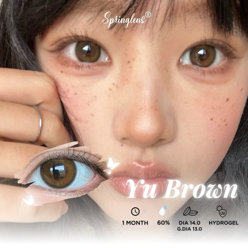 Kính áp tròng YU BROWN (Yurial) nâu cam hiệu ứng filter phớt giãn nhẹ 1 tháng | Spring Lens