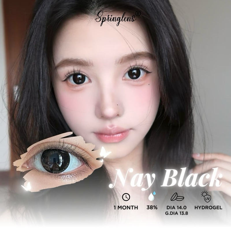 Kính áp tròng MPC đen tuyền giãn tròng to BABY NAY BLACK búp bê hot girl 1-3 tháng 0-7 độ | Spring Lens