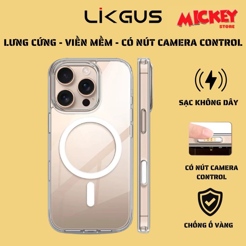 Ốp lưng Likgus từ tính chống ố vàng có Camera Control Button cho iPhone 16 17Promax Pro Air Plus