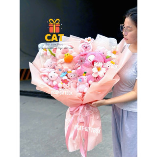 Bó hoa gấu màu hồng siêu to , hoa gấu bông , gấu bông Stitch, gấu Capybara , quà sinh nhật , quà tặng người yêu