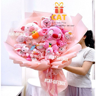 Bó hoa gấu màu hồng siêu to , hoa gấu bông , gấu bông Stitch, gấu Capybara , quà sinh nhật , quà tặng người yêu