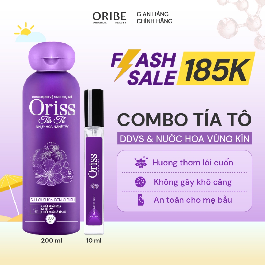 Combo dung dịch vệ sinh nữ Oriss tía tô 200ml và nước hoa vùng kín nữ ...