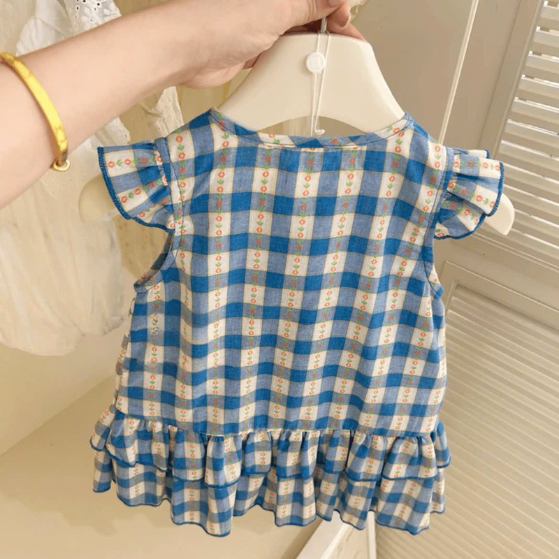 (Order) Váy caro xanh dương bèo nhún điệu dành cho bé gái