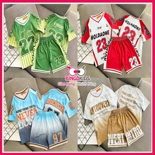 Đồ bộ đùi bé trai chất thun lạnh cổ bo dệt in thể thao cực ngầu cho bé có cân nặng từ 12 đến 45kg