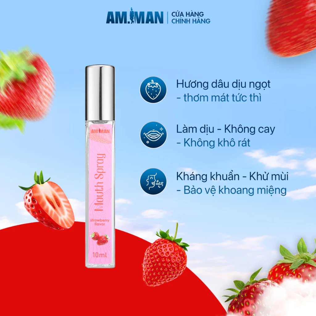 Xịt Thơm Miệng AM MAN 10ml Hương Vị Trái Cây Tự Nhiên Ngọt Ngào,Kháng Khuẩn,Hơi Thở Thơm Mát,Làm Dịu Nhẹ Khoang Miệng