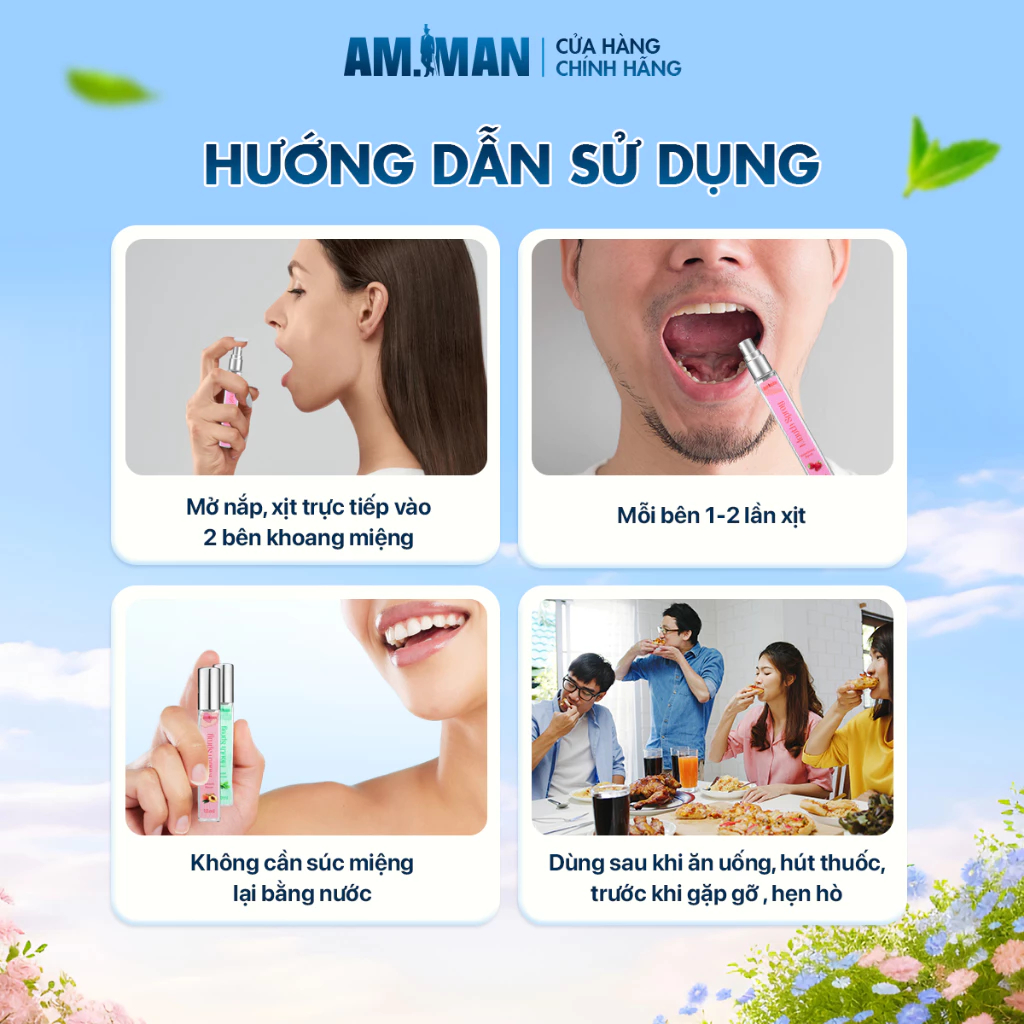Xịt Thơm Miệng AM MAN 10ml Hương Vị Trái Cây Tự Nhiên Ngọt Ngào,Kháng Khuẩn,Hơi Thở Thơm Mát,Làm Dịu Nhẹ Khoang Miệng
