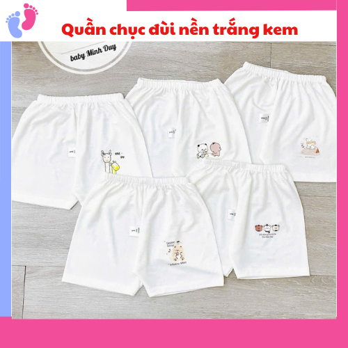 Quần chục đùi thun lạnh NỀN TRẮNG KEM họa tiết dễ thương cho bé 4-14kg saubabi
