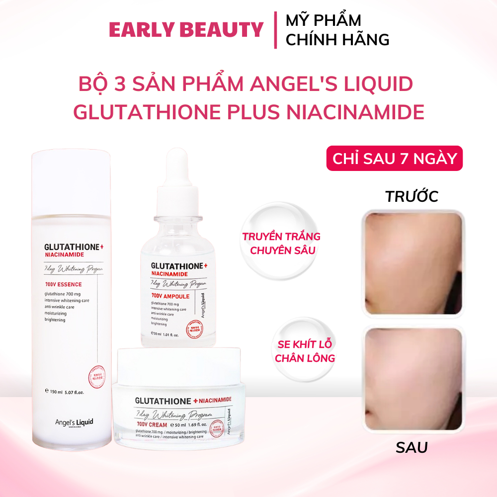 Combo dưỡng trắng da Angel's Liquid Glutathione + Niacinamide 7Day Whitening Program Gutathione 700V làm sáng da mờ thâm