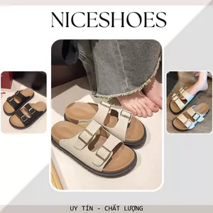Dép Nữ Da Lộn 2 Quai Ngang Chất Cao Su, Khoá Điều Chỉnh, Kiểu Dáng Thời Trang| 2 Quai 2 Khuy Vuông Đế Gầy || N15
