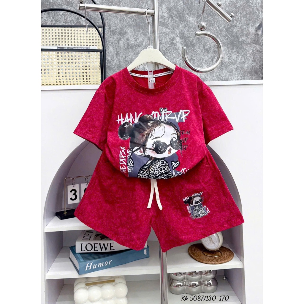 Bộ Cộc Tay Mùa Hè ( Họa Tiết Cô Gái Đeo Kính ) MS 006 Dành Cho Bé Gái 9-42kg Chất Liệu Cotton Mềm Mại