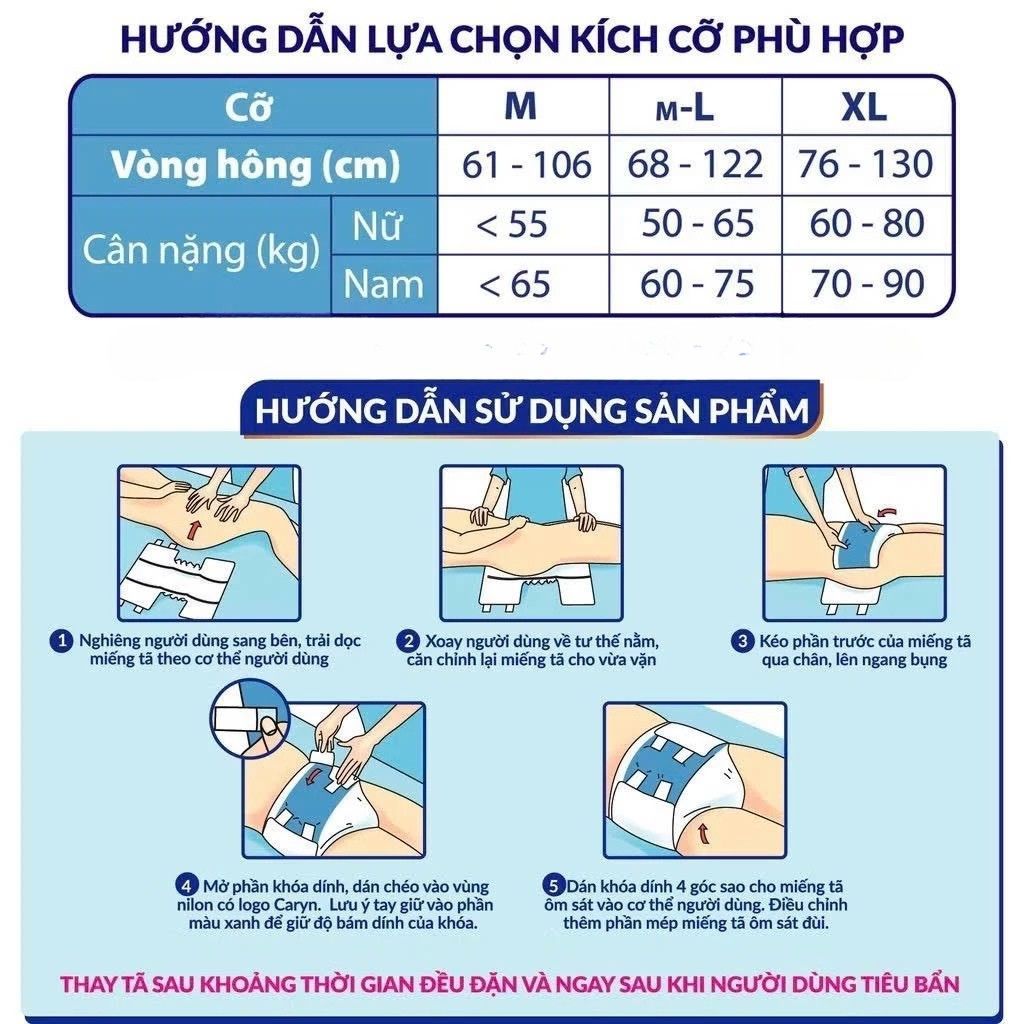 Tã Dán người già Caryn Nhật Bản cao cấp, siêu thấm bảo vệ da, gói lớn siêu tiết kiệm size M/L/XL