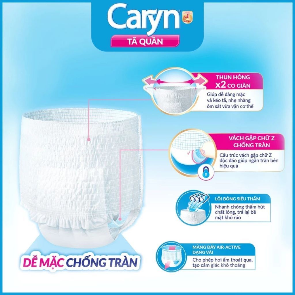 Tã Quần người già Caryn Nhật Bản cao cấp, siêu thấm bảo vệ da, gói lớn siêu tiết kiệm size M/L/XL