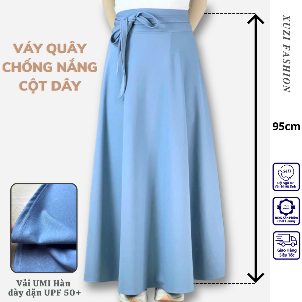 Váy chống nắng nữ 2 dây buộc umi quây chống nắng cột dây dáng xòe dày dặn cản tia UV co dãn 4 chiều nhà XUZI.