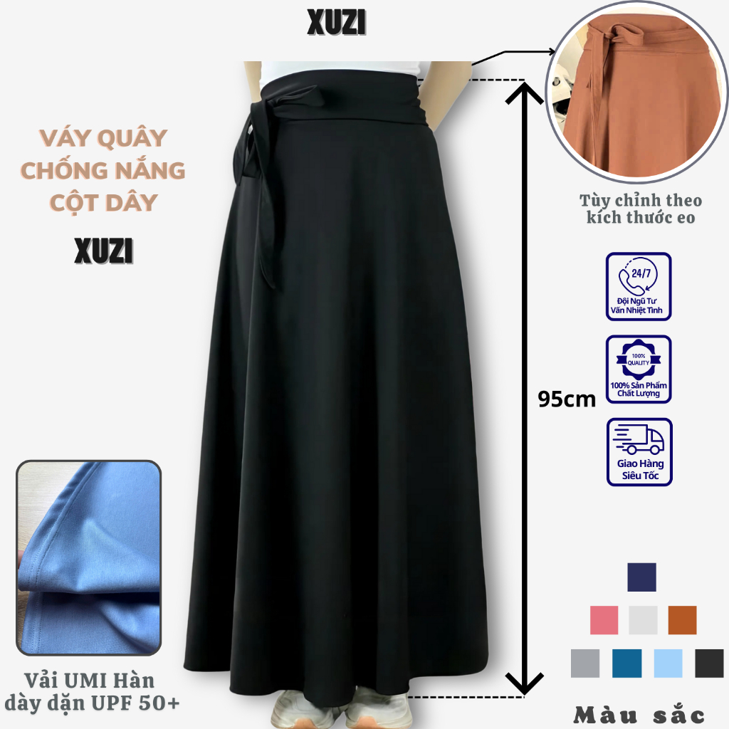 Váy chống nắng nữ 2 dây buộc umi quây chống nắng cột dây dáng xòe dày dặn cản tia UV co dãn 4 chiều nhà XUZI.