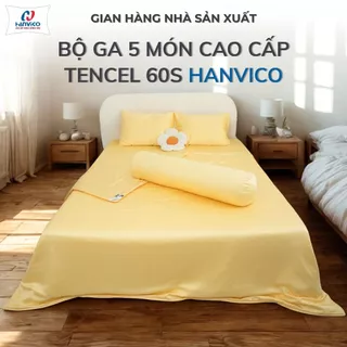[Hanvico] Bộ chăn ga gối 5 món Tencel cao cấp Set bộ chăn ga giường vỏ ôm lụa Tencel 60s bọc thun chuẩn khách sạn 5 sao
