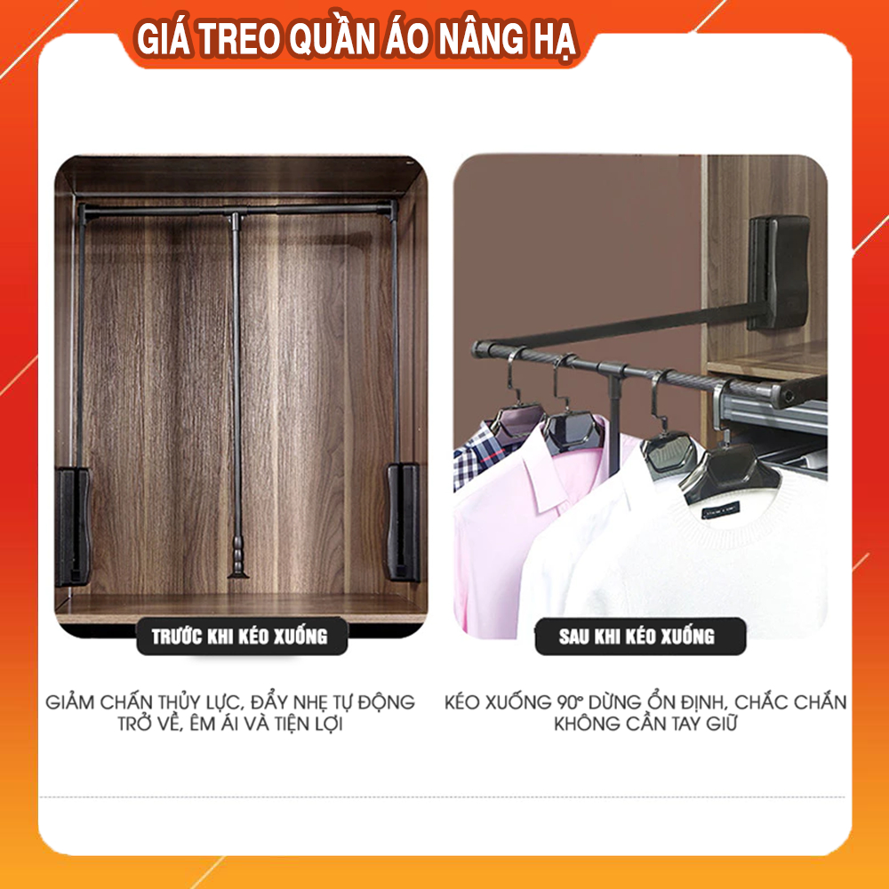 Giá treo quần áo nâng hạ có trợ lực - giúp kéo lấy đồ không tốn sức