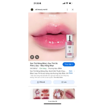 Bảng màu của Bbia L'eau Tint 06 Pink L Eau - Màu Hồng Nhạt Ưu điểm của Bbia L'eau Tin