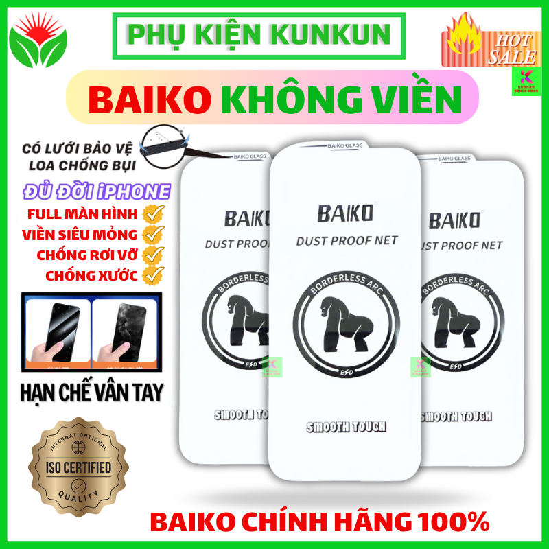Cường lực iphone Baiko không viền Full màn hình ip 18 17 ProMax 17 Pro Air 17 16 ProMax 15 14 13 12 11 Pro Max X Xs Xr | BigBuy360 - bigbuy360.vn