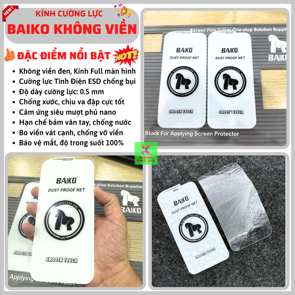 Cường lực iphone Baiko không viền Full màn hình ip 18 17 ProMax 17 Pro Air 17 16 ProMax 15 14 13 12 11 Pro Max X Xs Xr | BigBuy360 - bigbuy360.vn
